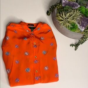 C wonder 100% silk Orange Crest button down shirt  women’s medium